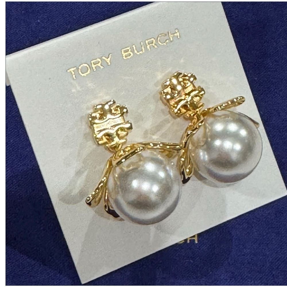 Tory Burch Gold and  Pearl Drop Earrings